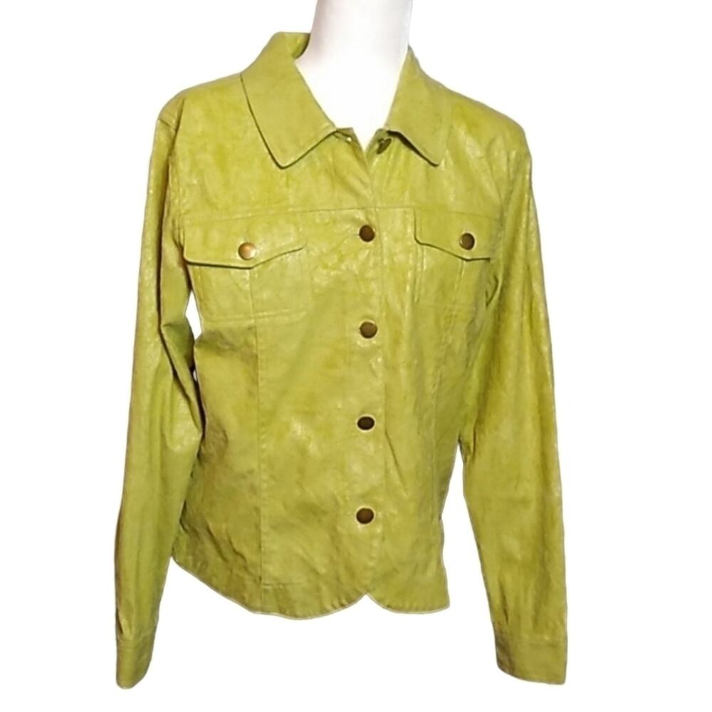 ELCC Womens SZ Medium Lime Green Blazer Jacket Lightweight Button Down